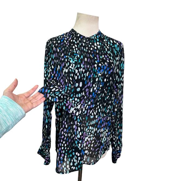 Banana Republic Black Printed Sheer Long Sleeves Button Down Blouse Size PS - Picture 8 of 15